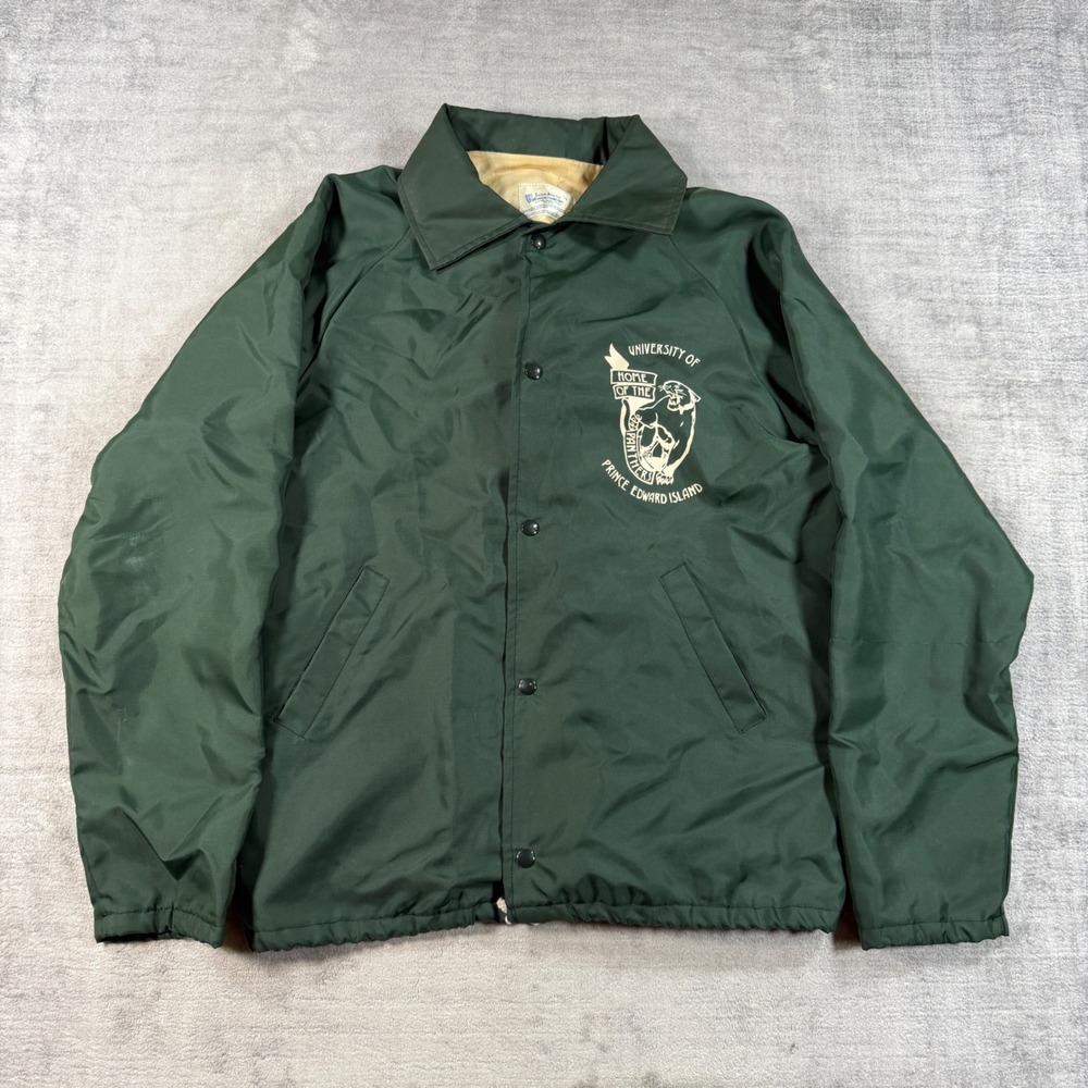 University UPEI Coach Jacket Mens Large Green Vintage 80s Coca Cola Windbreaker